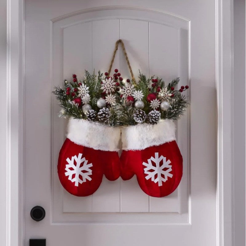 Creative Christmas Glove Wreath, Artificial Flower Wreath, Door Window Decoration, Christmas Party Decoration
