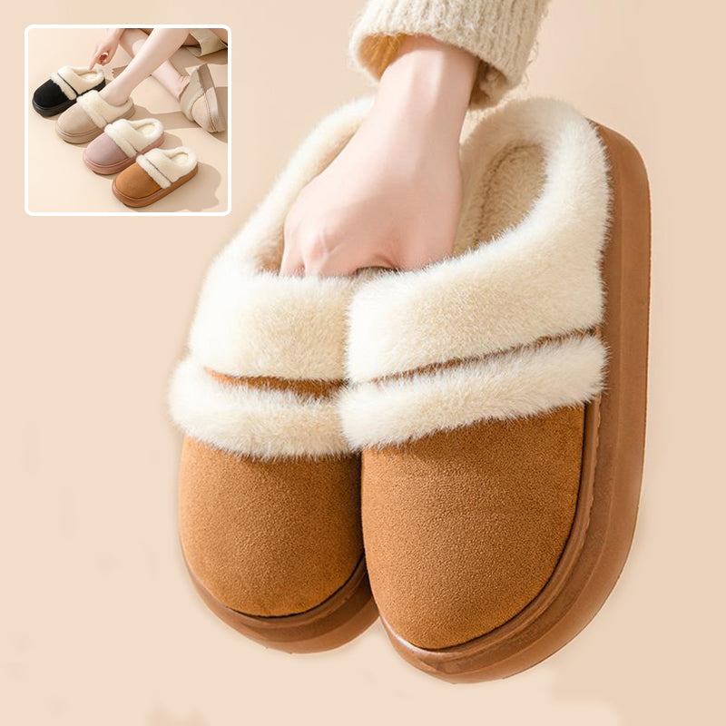 Women's Fashion Warm Cotton Slippers Casual Thick Bottom Non-Slip Velvet Winter Suede Slippers
