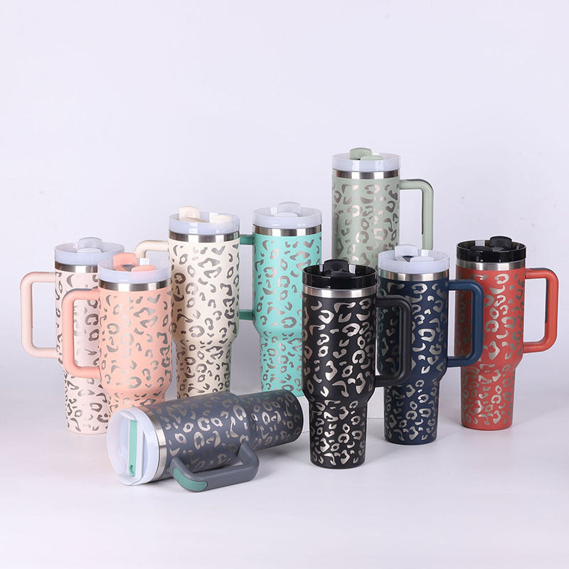 40oz stainless steel thermal water bottle with straw, suitable for on-the-go and travel.