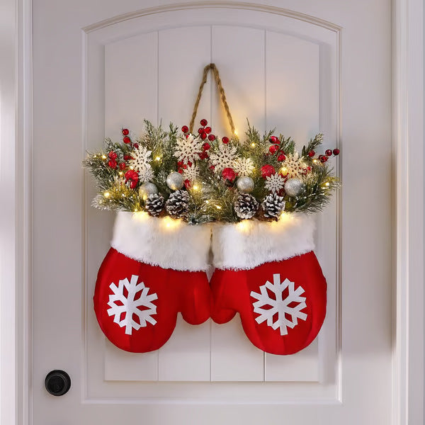 Creative Christmas Glove Wreath, Artificial Flower Wreath, Door Window Decoration, Christmas Party Decoration